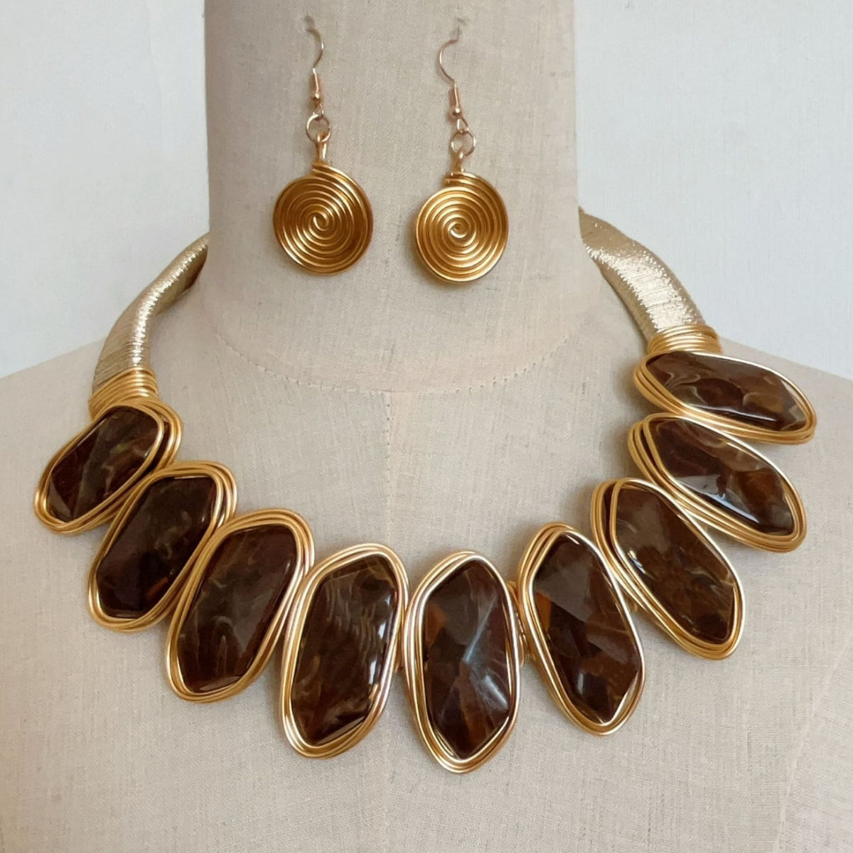 Statement Green Geometric Collar Necklace & Earring Set