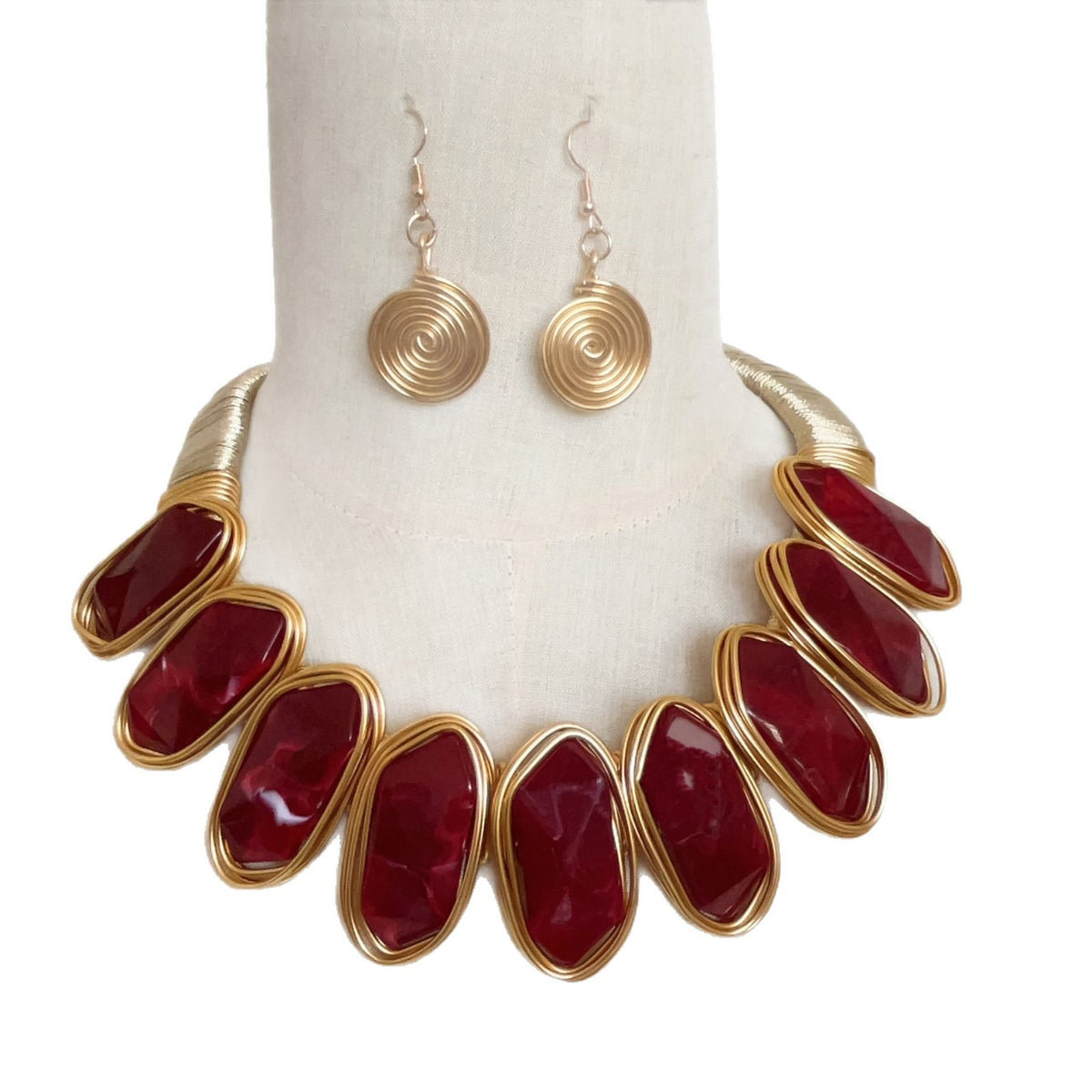 Statement Green Geometric Collar Necklace & Earring Set
