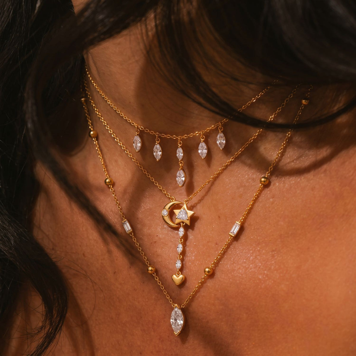 Dainty Layered Celestial Moon Star Necklace