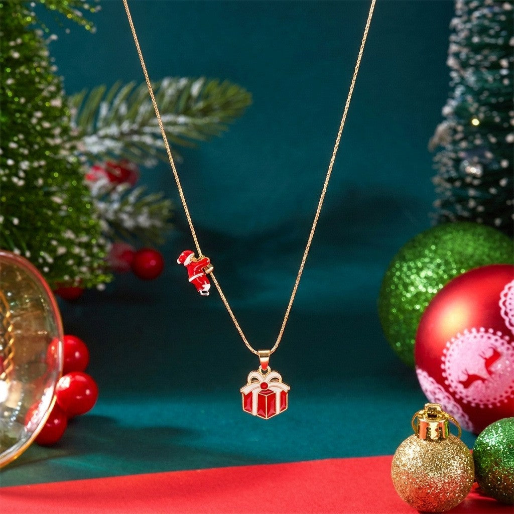 Layered Enamel Santa Teacup Necklace