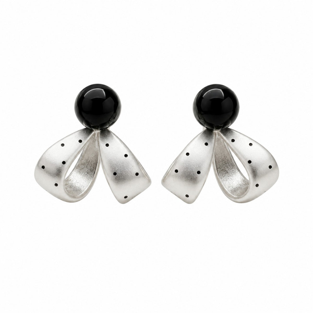 Classy Black Bead Polka Dot Bow Earrings