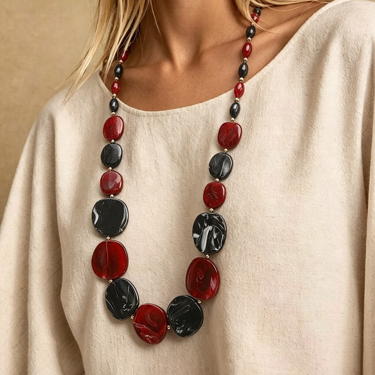 Boho Red & Black Geometric Acrylic Necklace