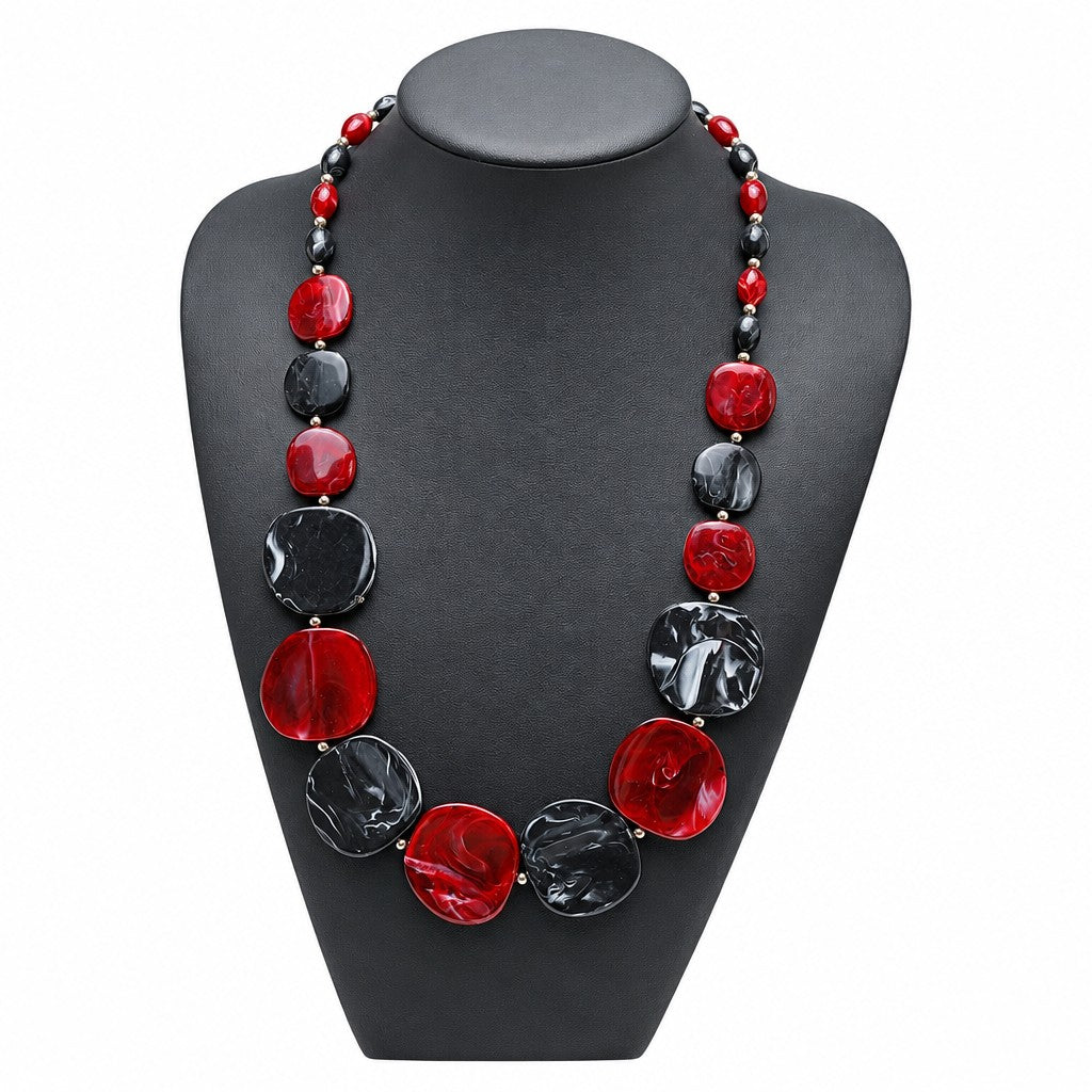Boho Red & Black Geometric Acrylic Necklace