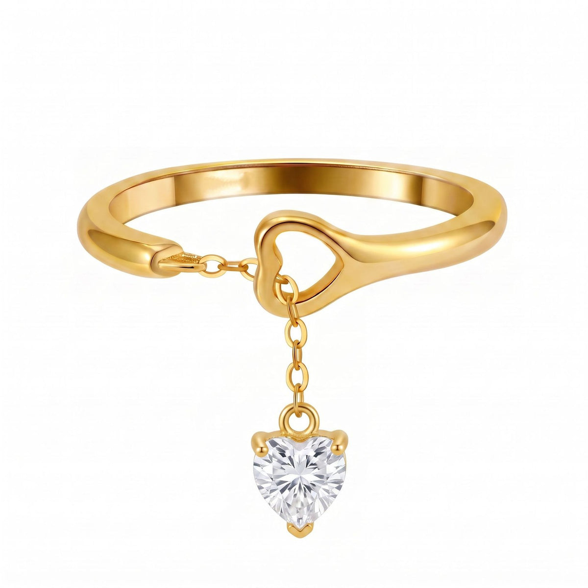 Dainty Celestial Heart & Moon Dangle Ring Set