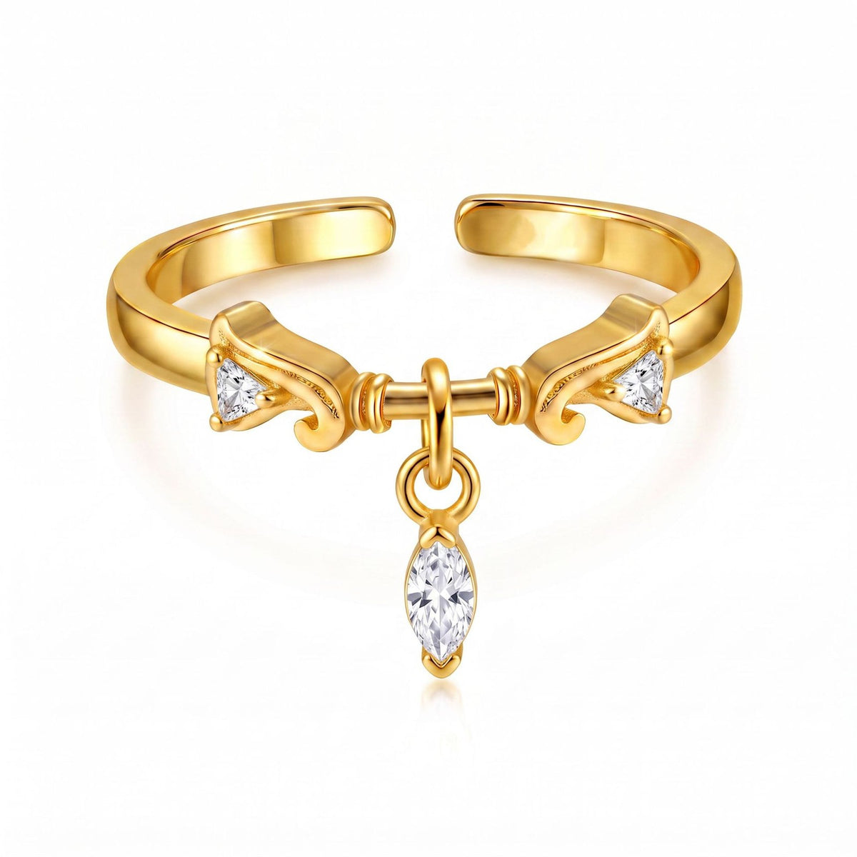 Dainty Celestial Heart & Moon Dangle Ring Set