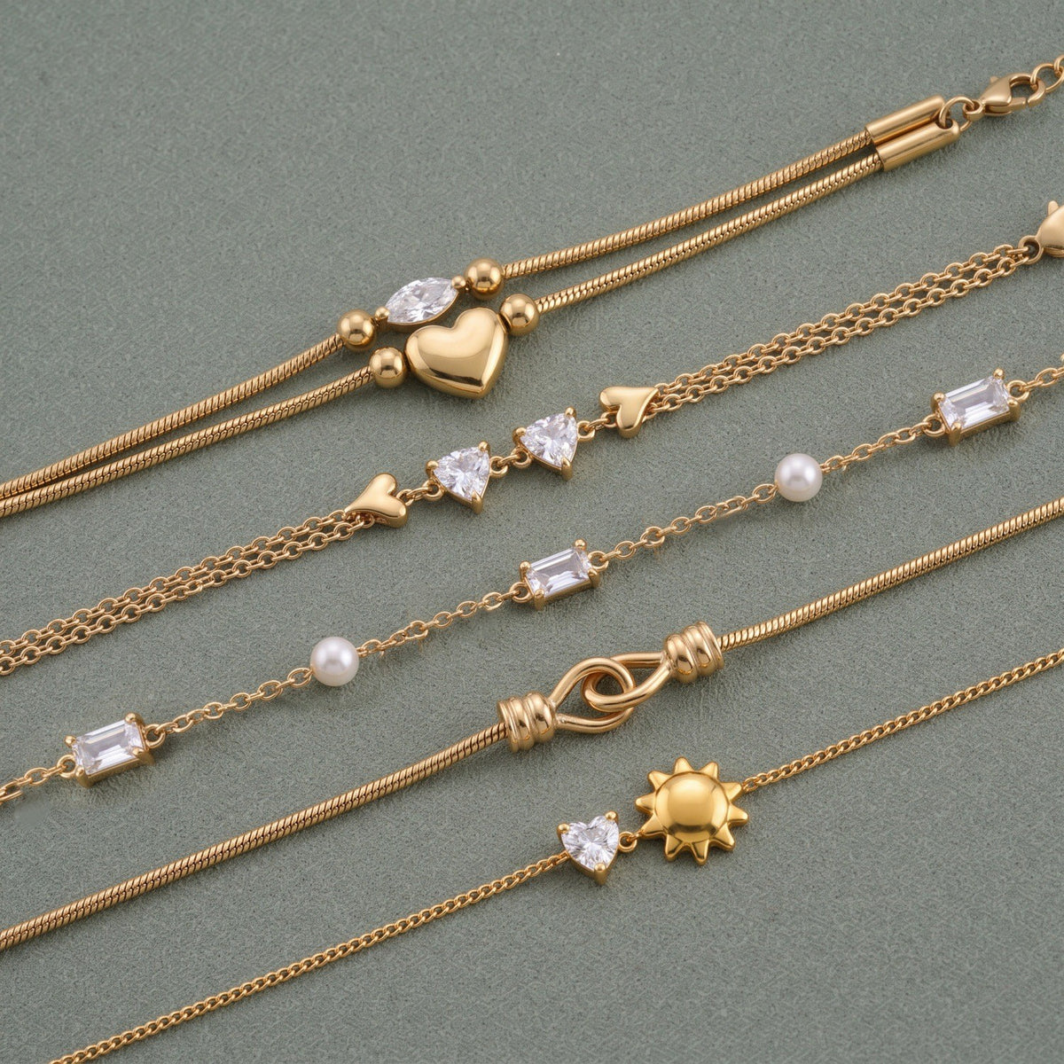 5pc Dainty Mixed Motif Bracelet Stack