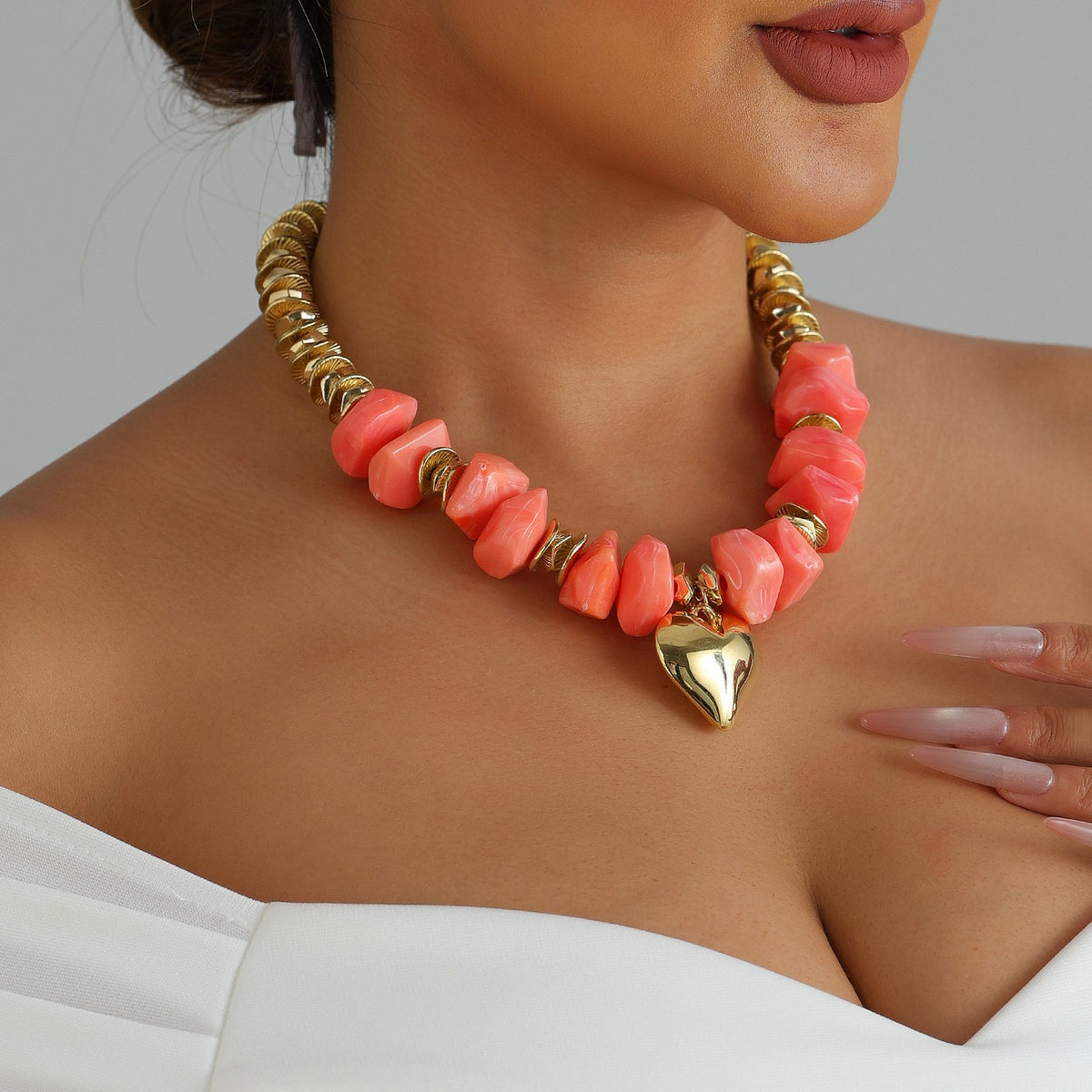Classy Coral Resin Heart Necklace