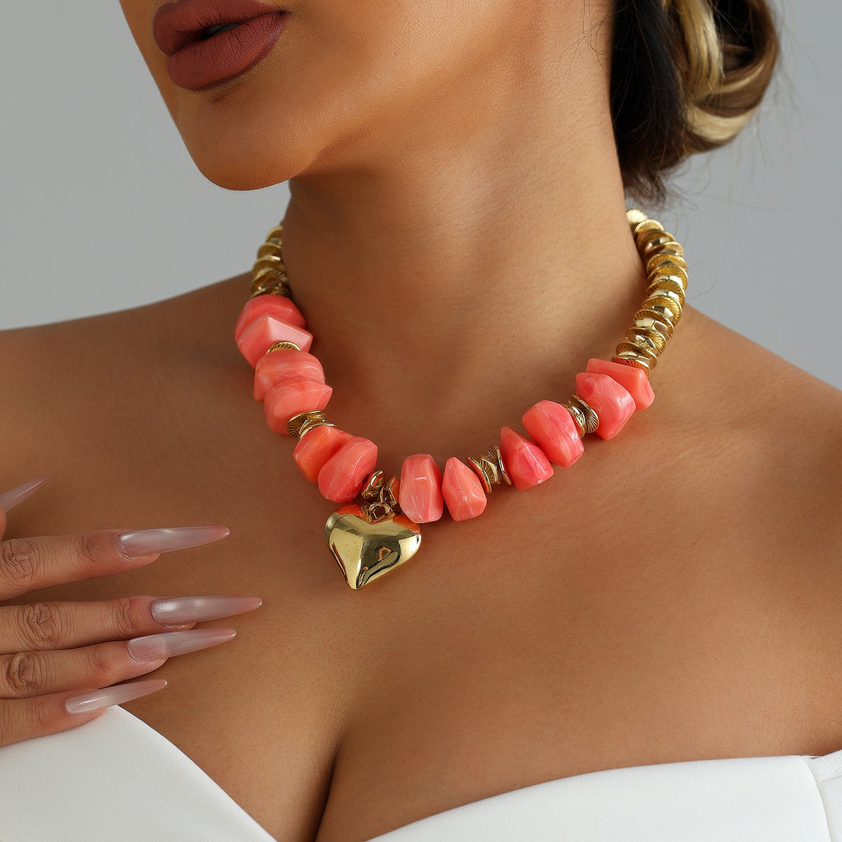 Classy Coral Resin Heart Necklace