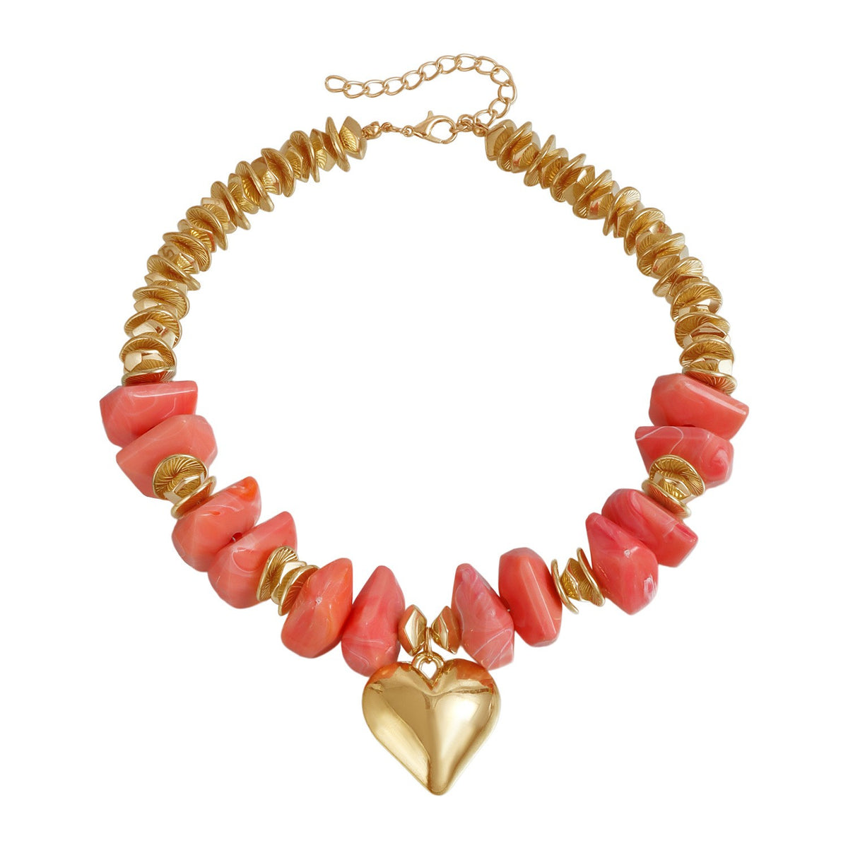 Classy Coral Resin Heart Necklace