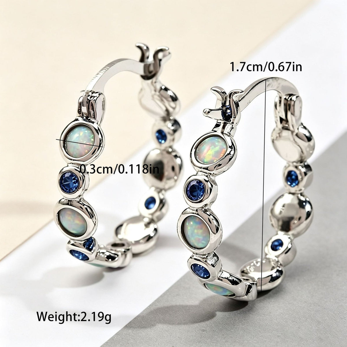 Classy Opal and Blue CZ Huggie Earrings