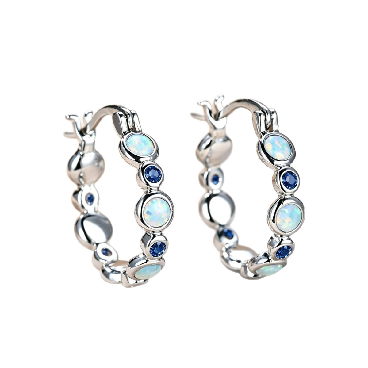 Classy Opal and Blue CZ Huggie Earrings