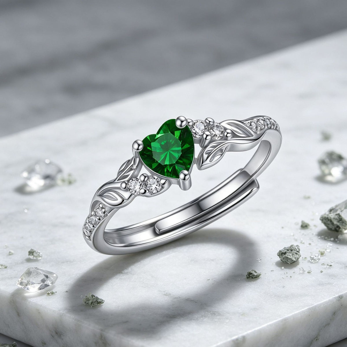 Dainty Adjustable Birthstone Heart Ring
