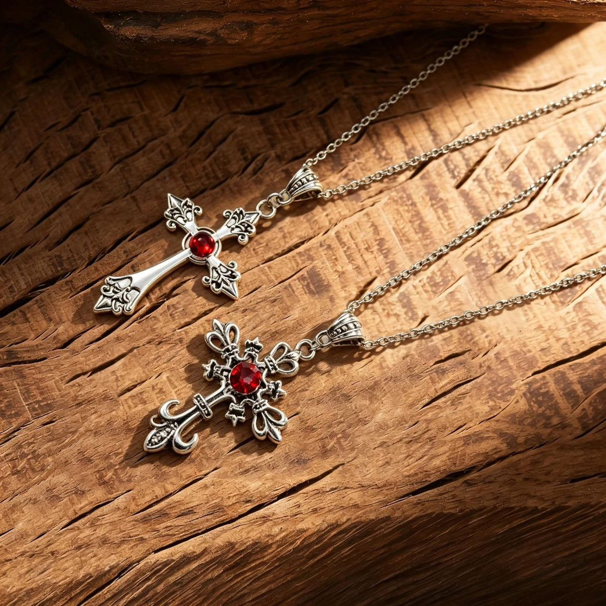 Vintage Red Zircon Cross Necklace