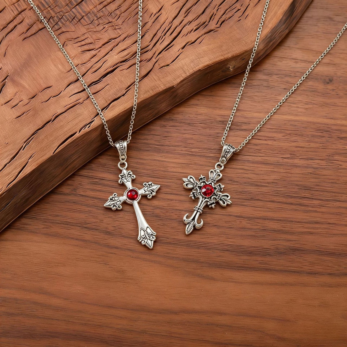 Vintage Red Zircon Cross Necklace