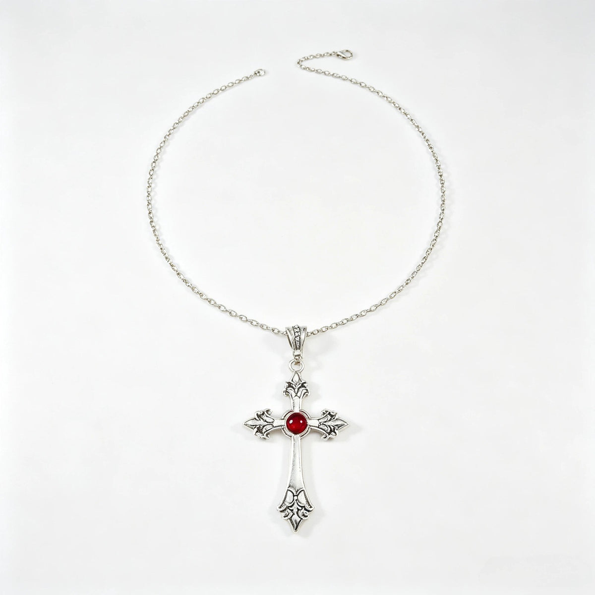 Vintage Red Zircon Cross Necklace