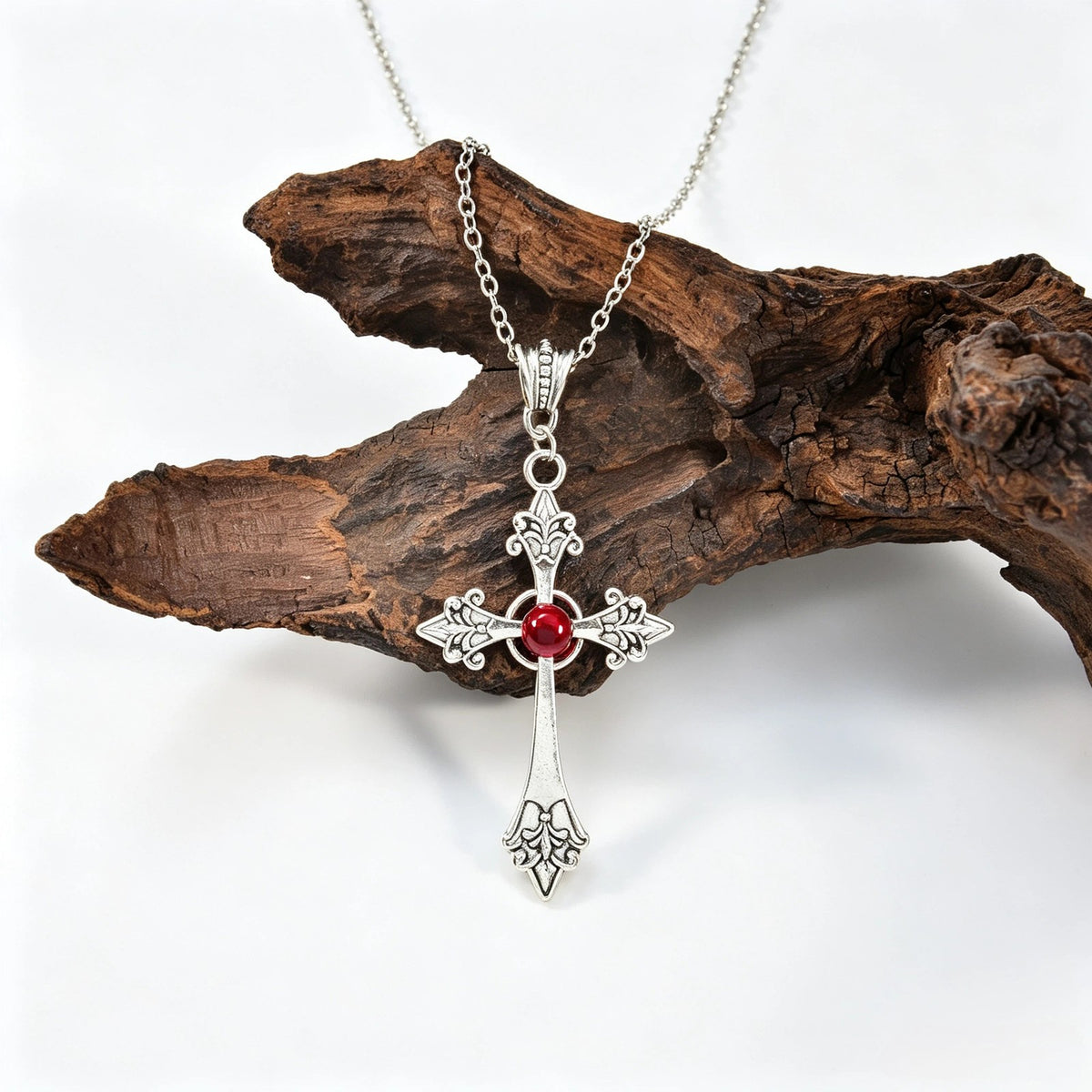 Vintage Red Zircon Cross Necklace