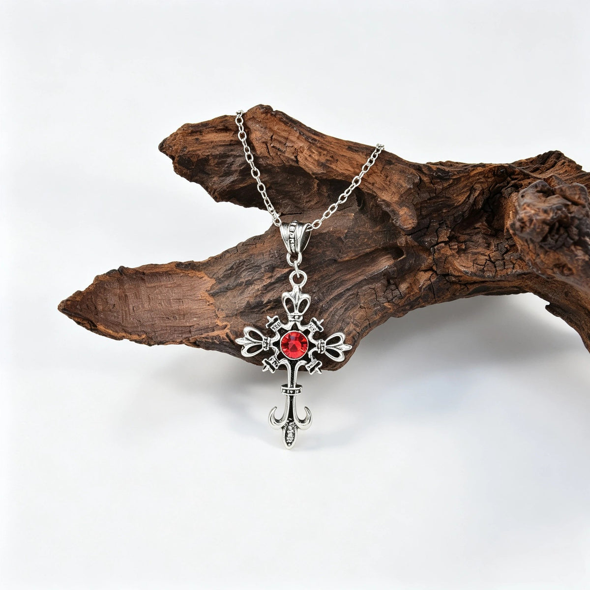 Vintage Red Zircon Cross Necklace