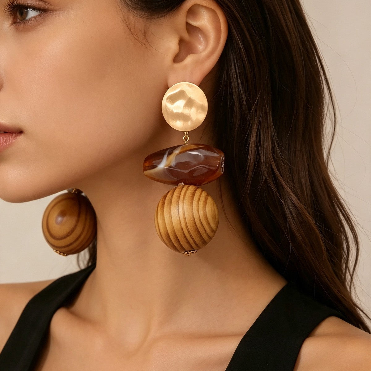 Boho Geometric Wood Drop Earrings