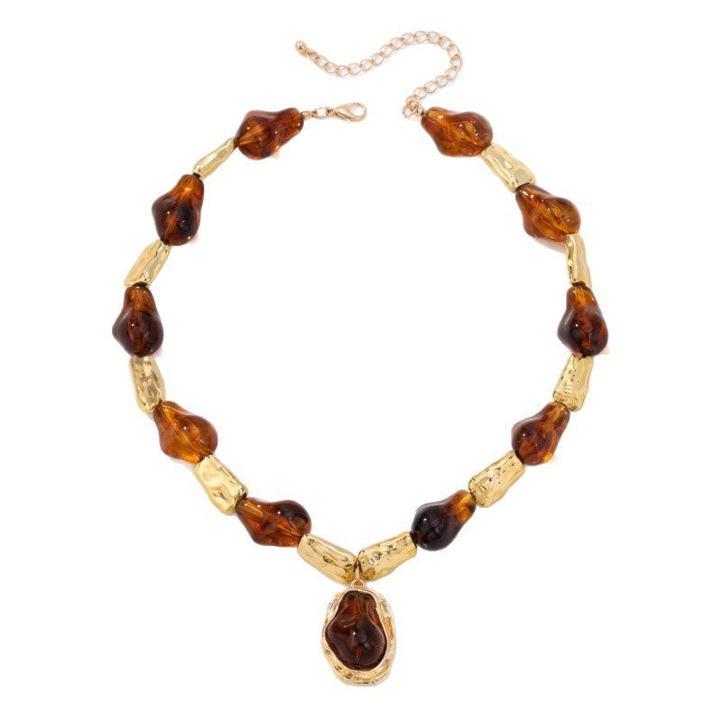 Boho Vintage Amber Geometric Necklace