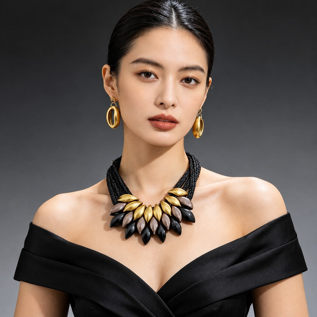 Elegant Multi-Strand Leaf Bib Necklace