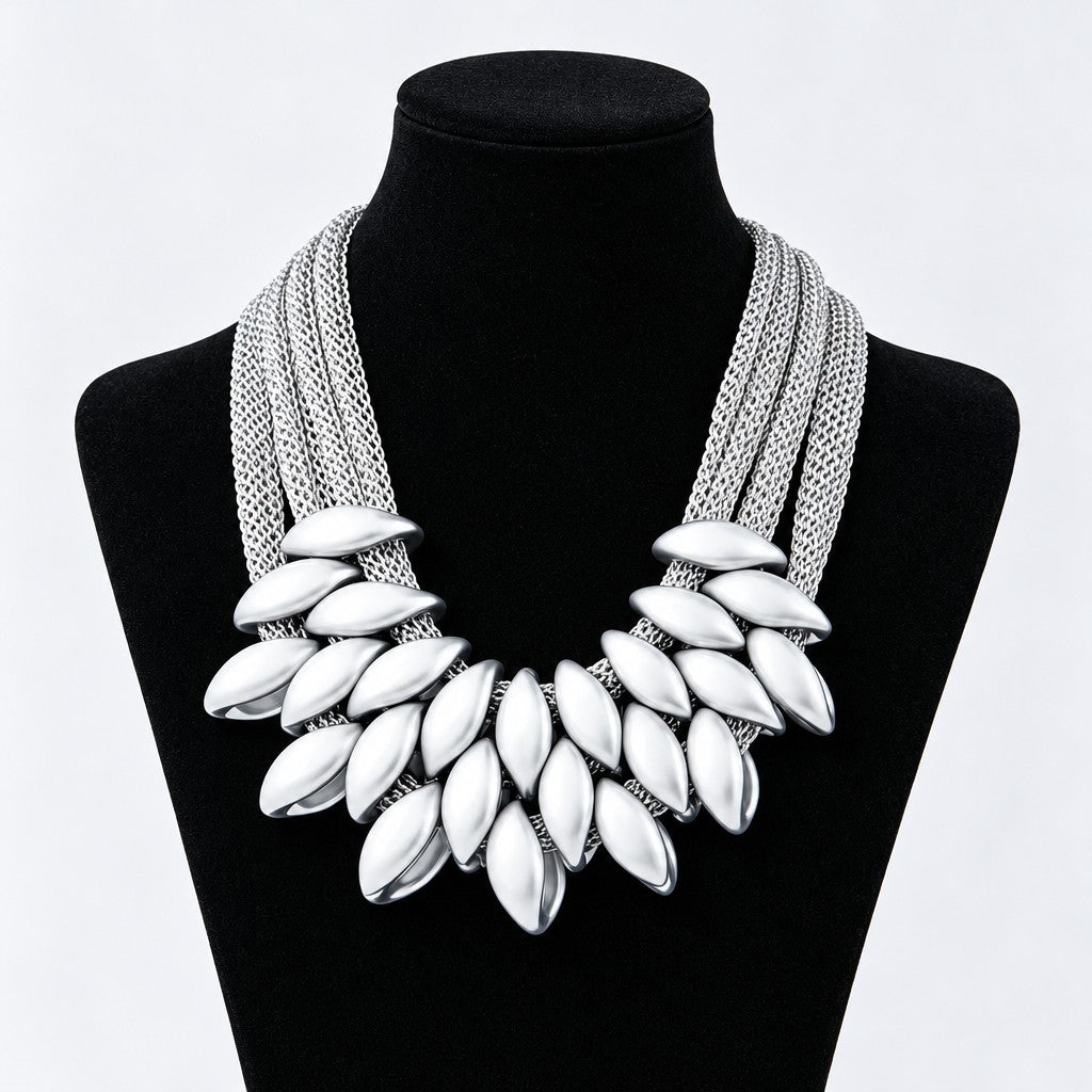 Elegant Multi-Strand Leaf Bib Necklace