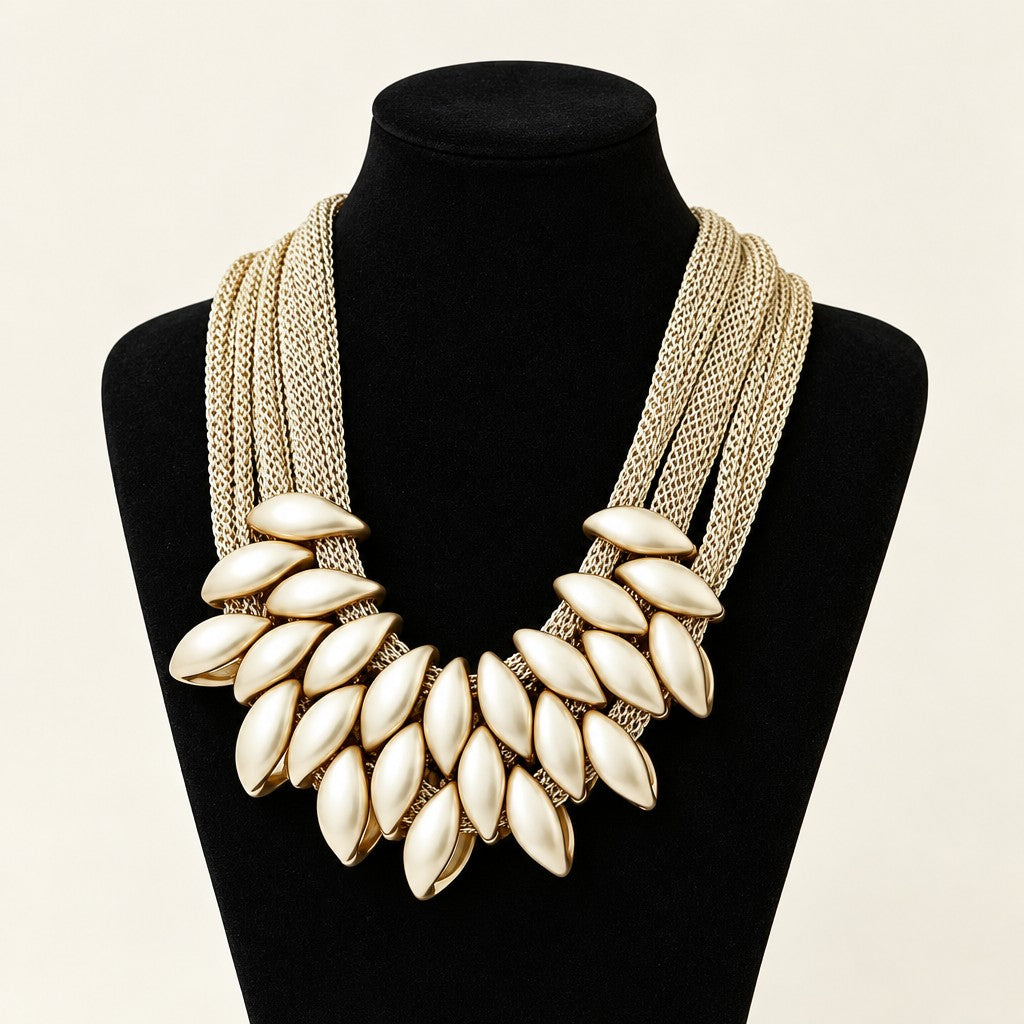 Elegant Multi-Strand Leaf Bib Necklace