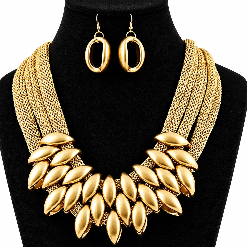Elegant Multi-Strand Leaf Bib Necklace