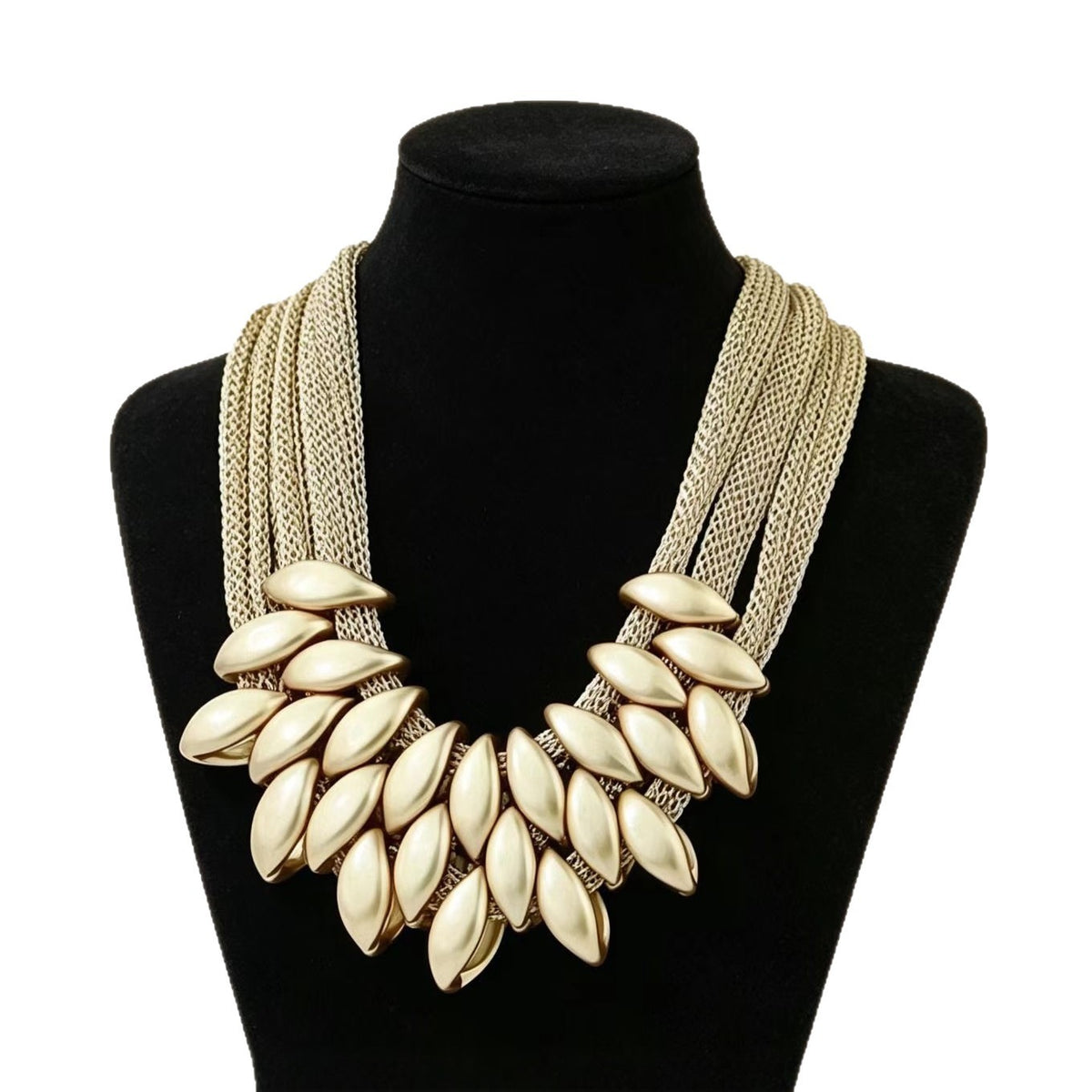Elegant Multi-Strand Leaf Bib Necklace
