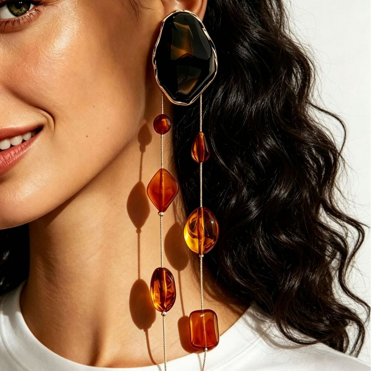 Vintage Amber Geometric Acrylic Dangle Earrings