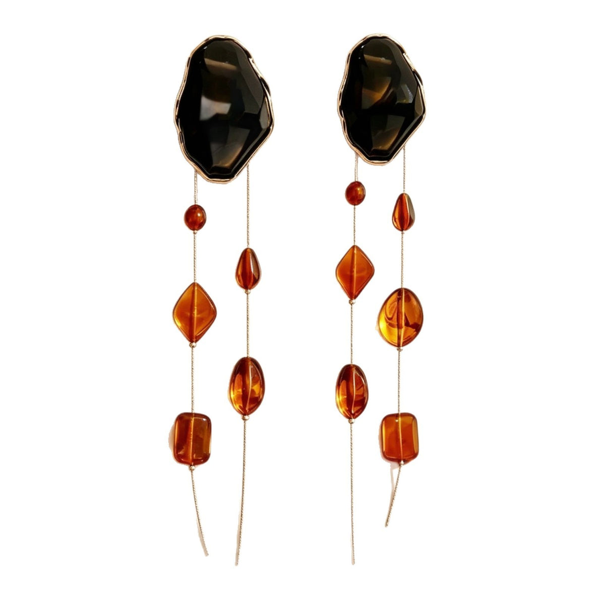 Vintage Amber Geometric Acrylic Dangle Earrings
