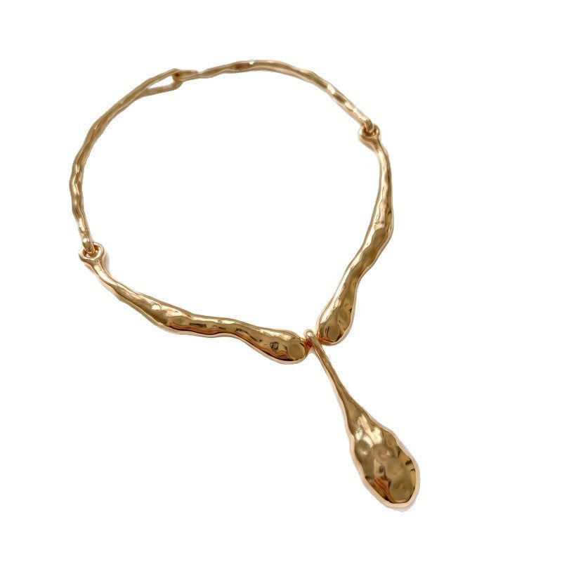 Classy Hammered Teardrop Collar Necklace