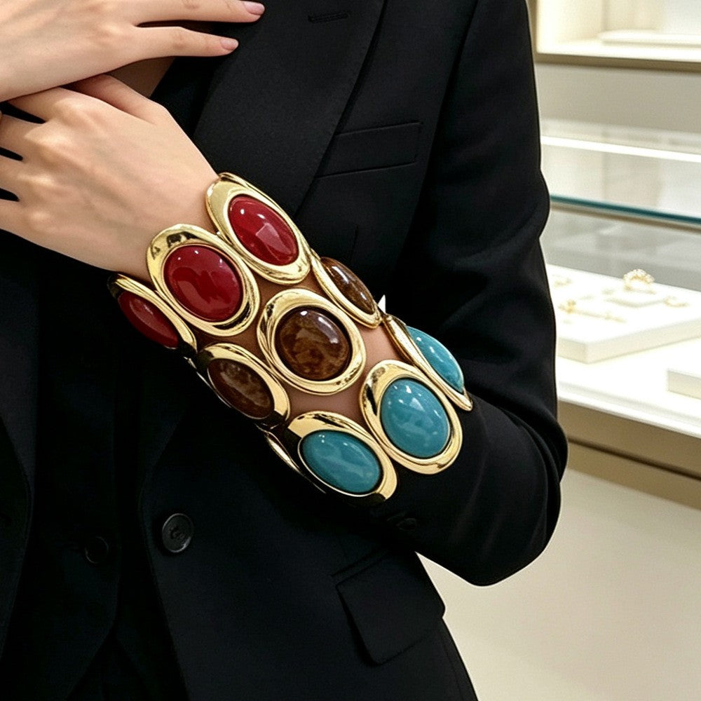 Classy Multicolor Oval Resin Cuff Bracelet