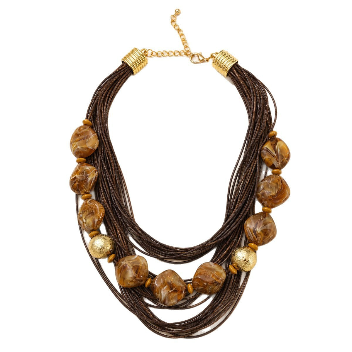 Boho Amber Resin Multi-Strand Necklace