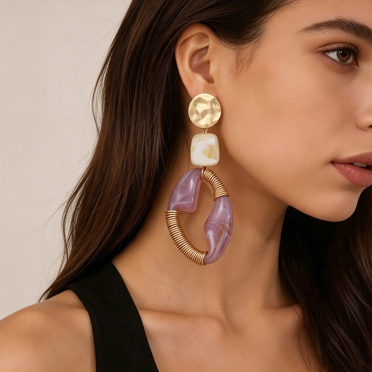 Boho Purple Geometric Drop Earrings