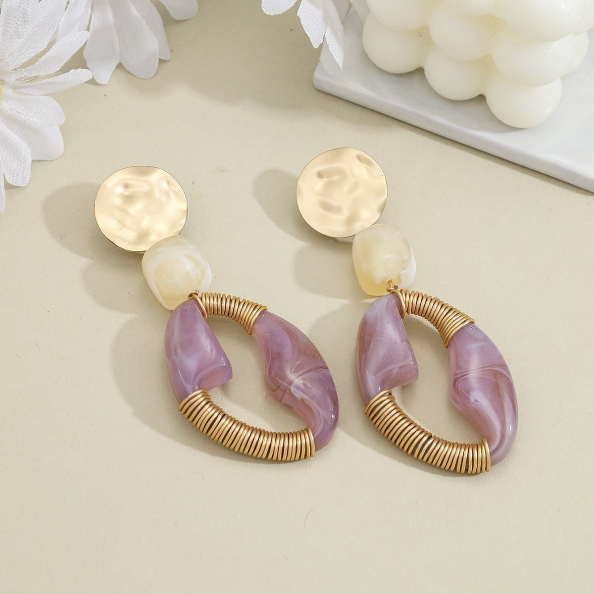 Boho Purple Geometric Drop Earrings