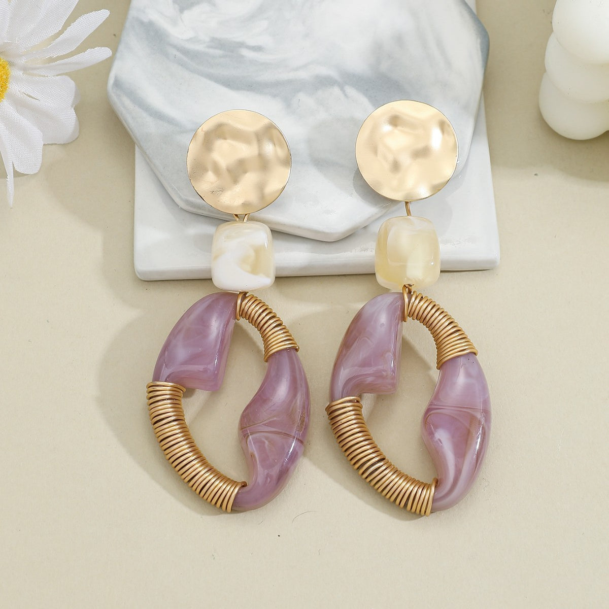 Boho Purple Geometric Drop Earrings