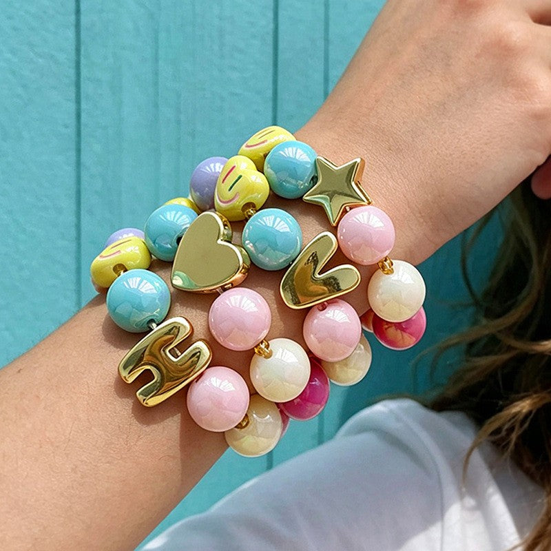 Sweet Colorful Resin Beaded Bracelet Stack
