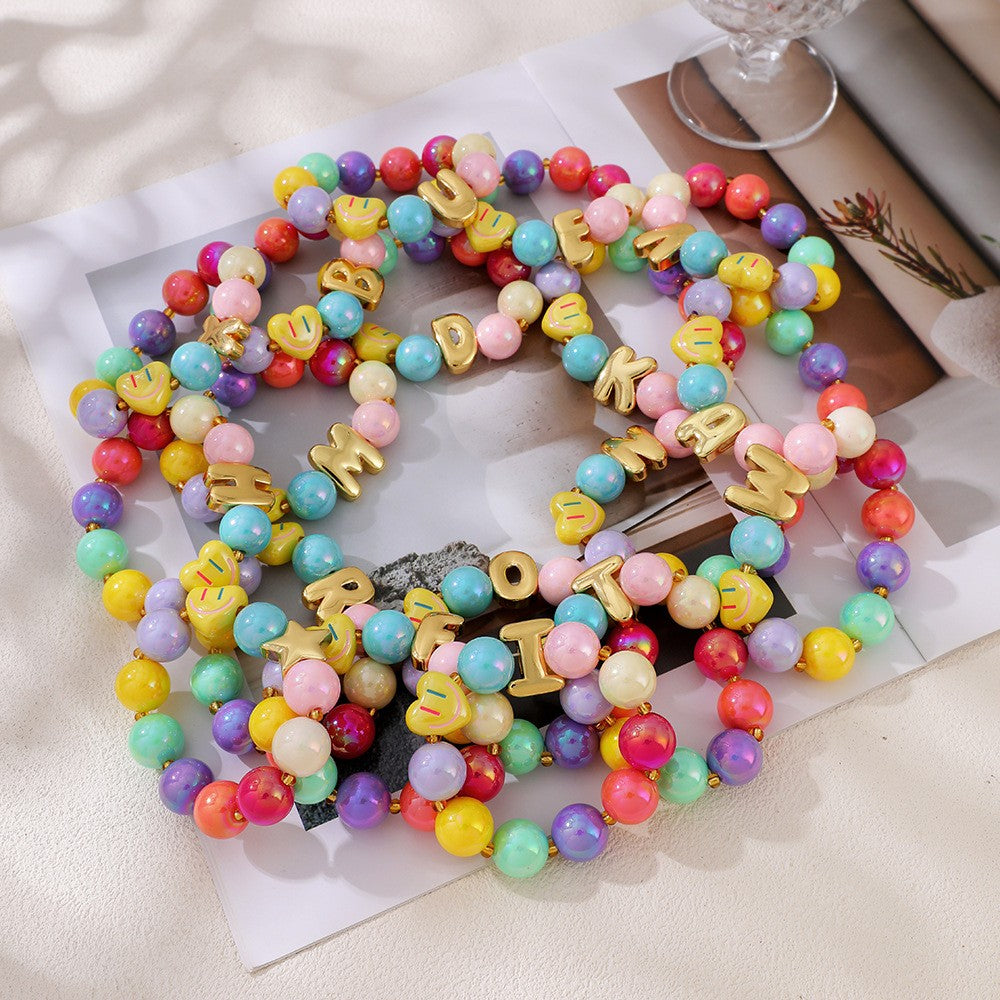 Sweet Colorful Resin Beaded Bracelet Stack
