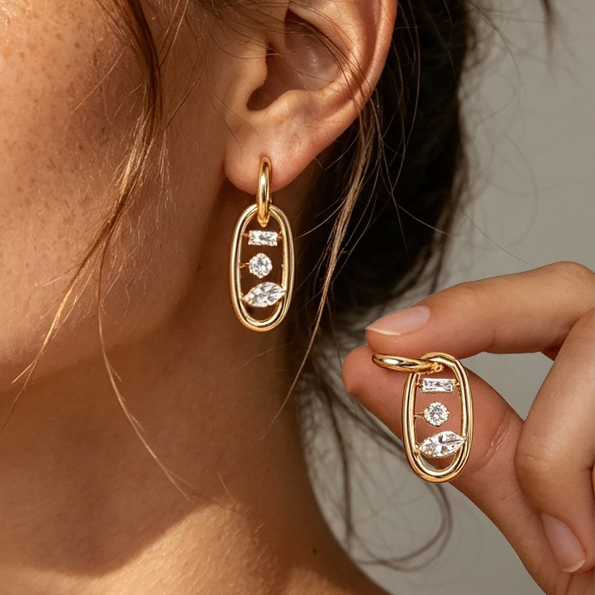 Classy Mixed Cut Zirconia Oval Dangle Earrings