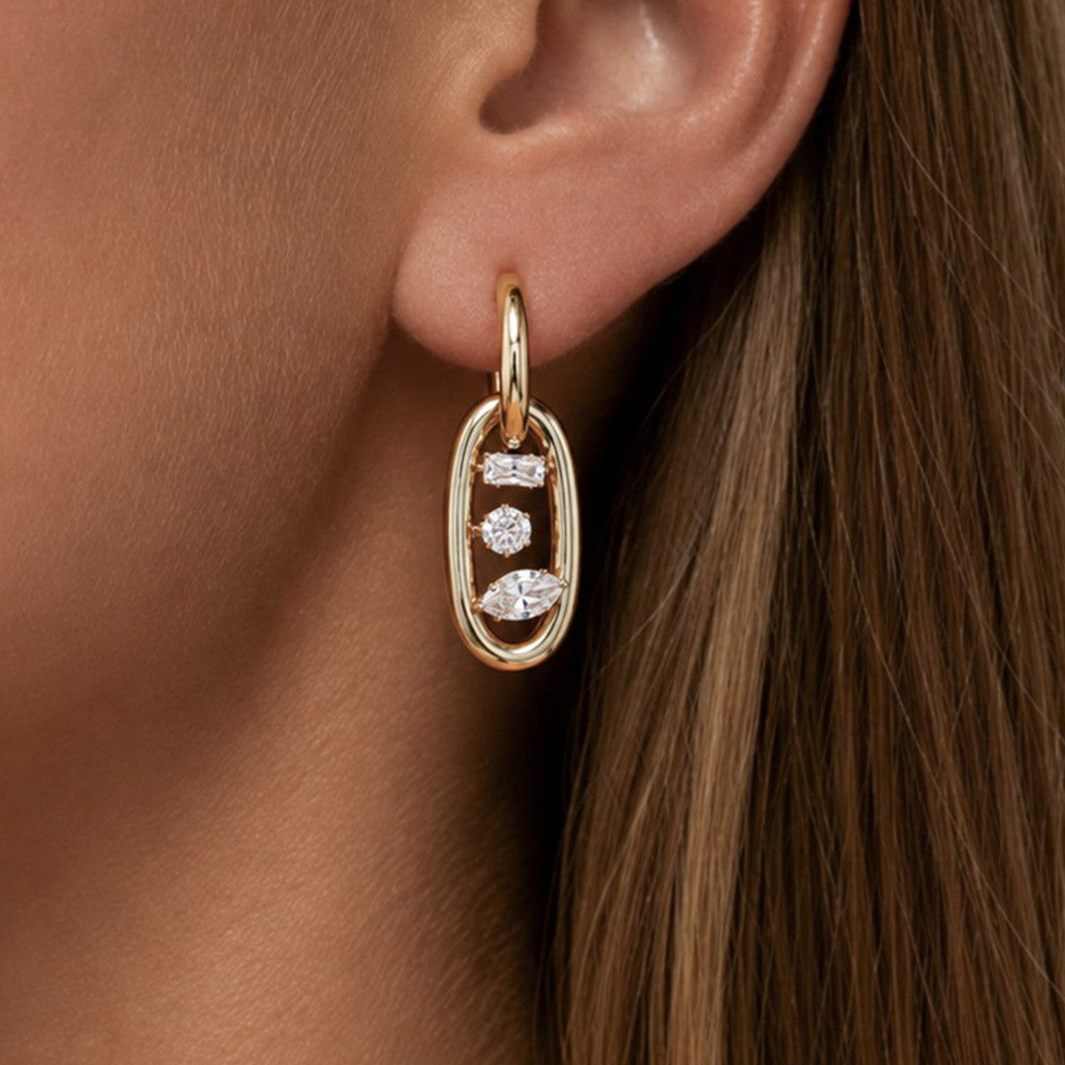 Classy Mixed Cut Zirconia Oval Dangle Earrings