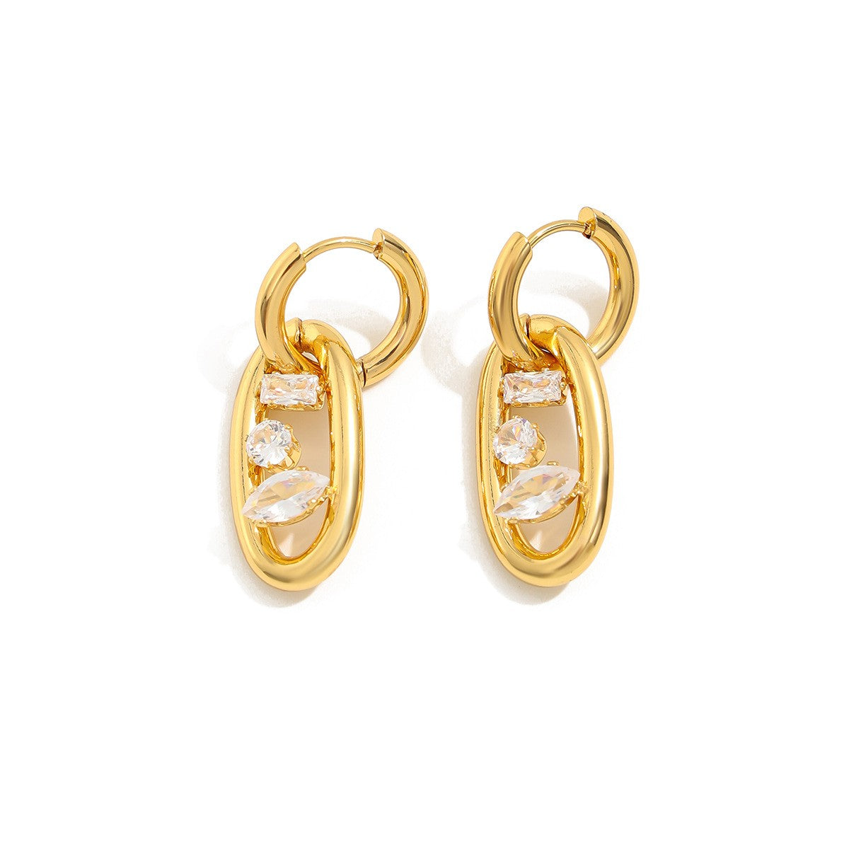 Classy Mixed Cut Zirconia Oval Dangle Earrings