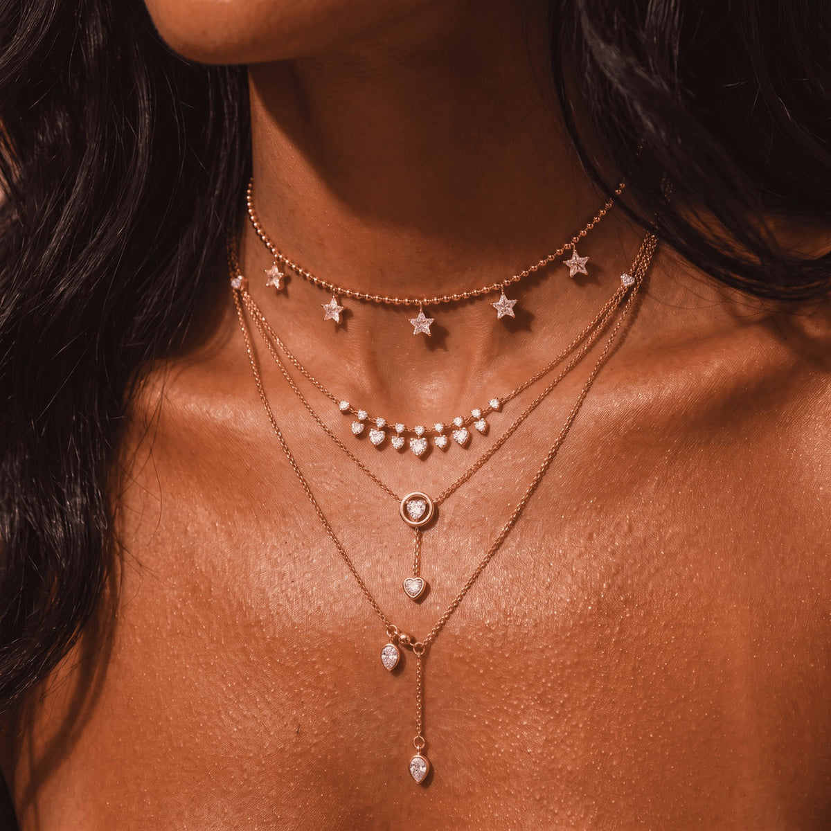 Dainty Layered Star & Heart Necklace Set