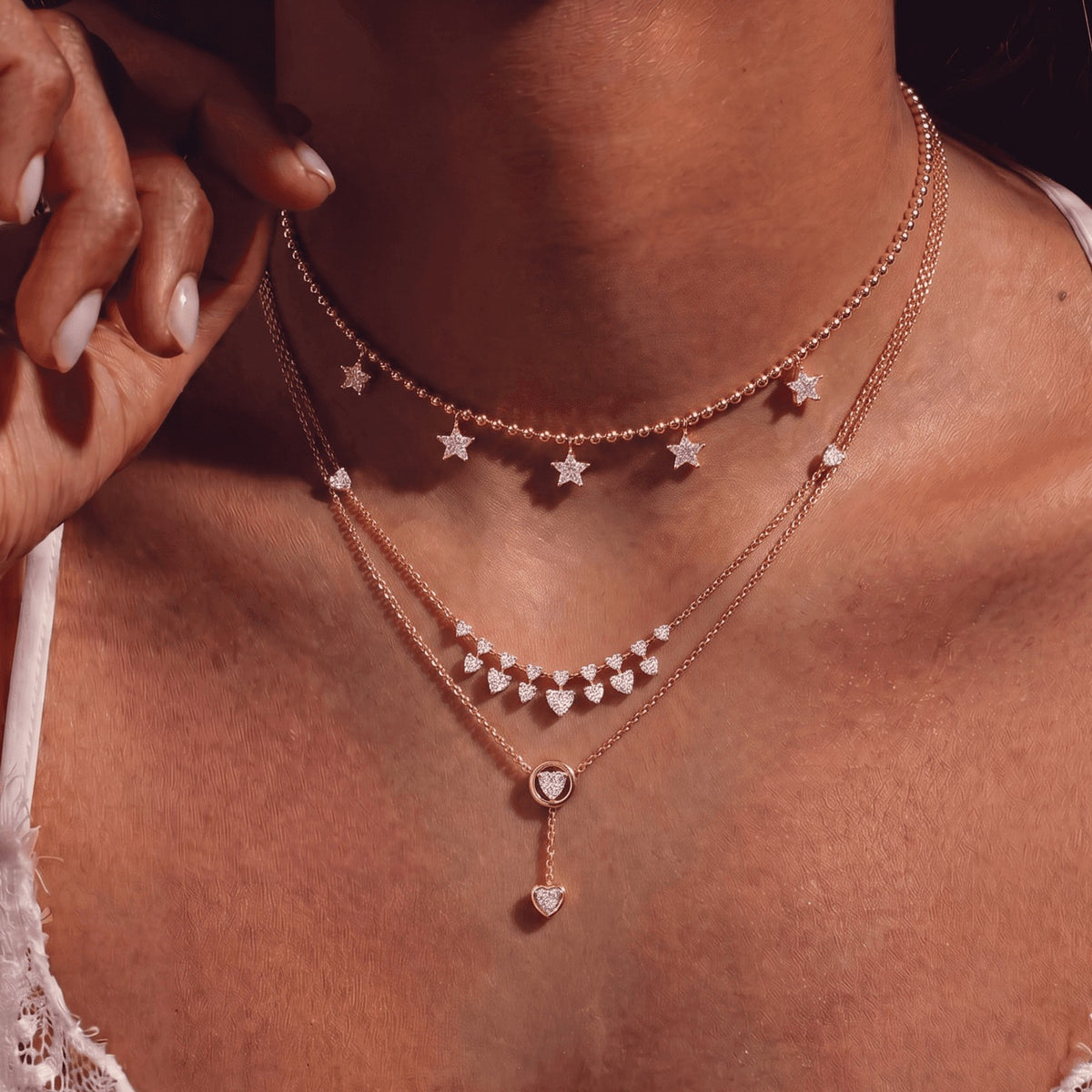 Dainty Layered Star & Heart Necklace Set