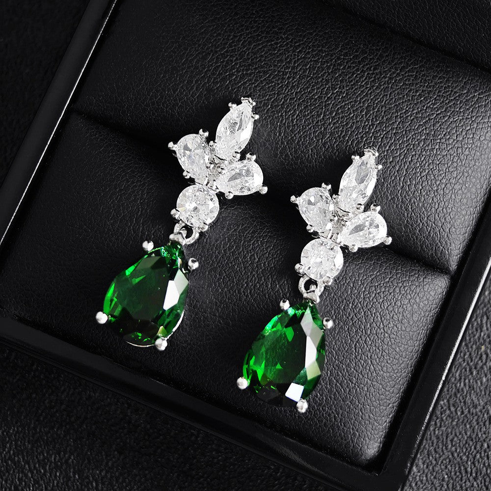 Elegant Green Teardrop Floral Drop Earrings