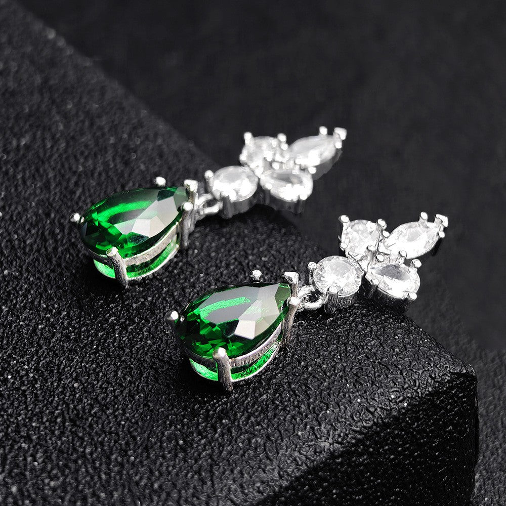 Elegant Green Teardrop Floral Drop Earrings