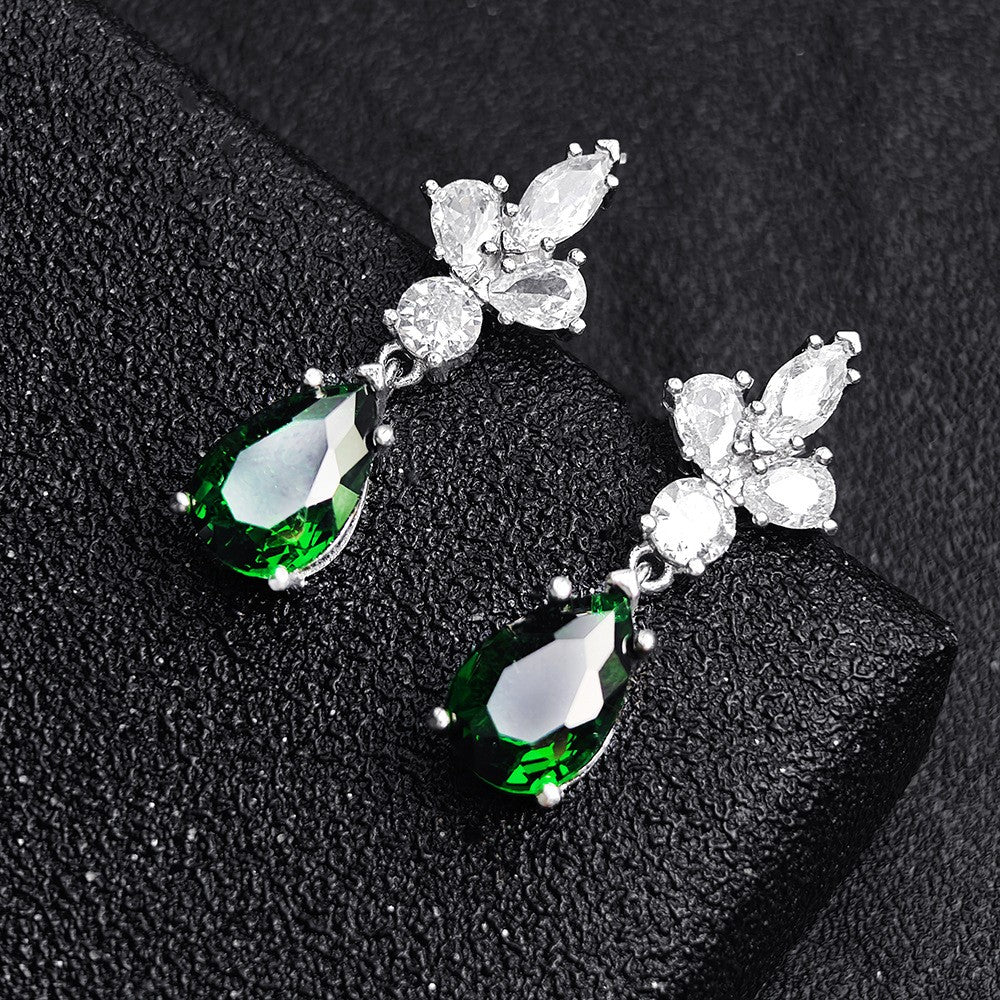 Elegant Green Teardrop Floral Drop Earrings