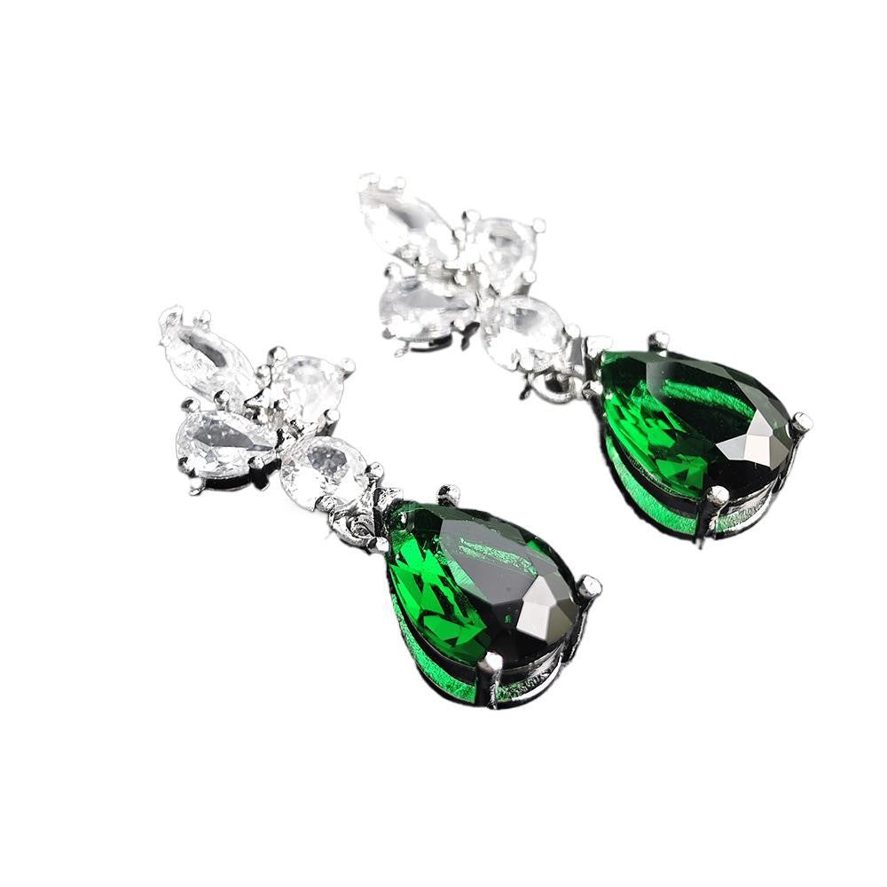 Elegant Green Teardrop Floral Drop Earrings