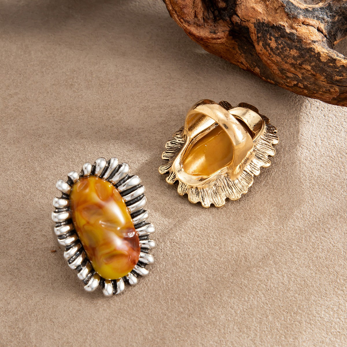 Vintage Amber Resin Statement Ring