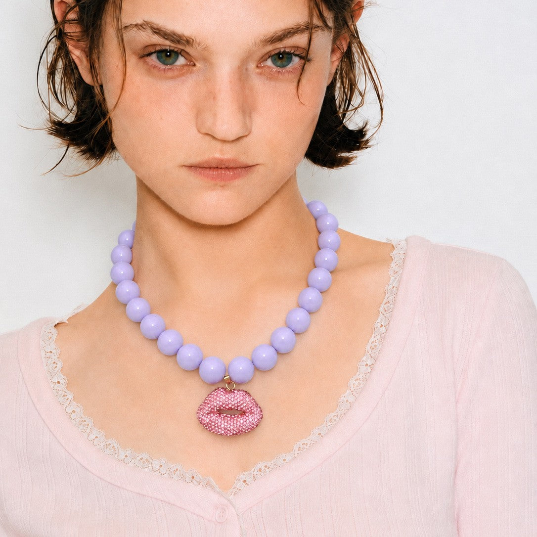 Vintage Inspired Acrylic Lip Pendant Necklace