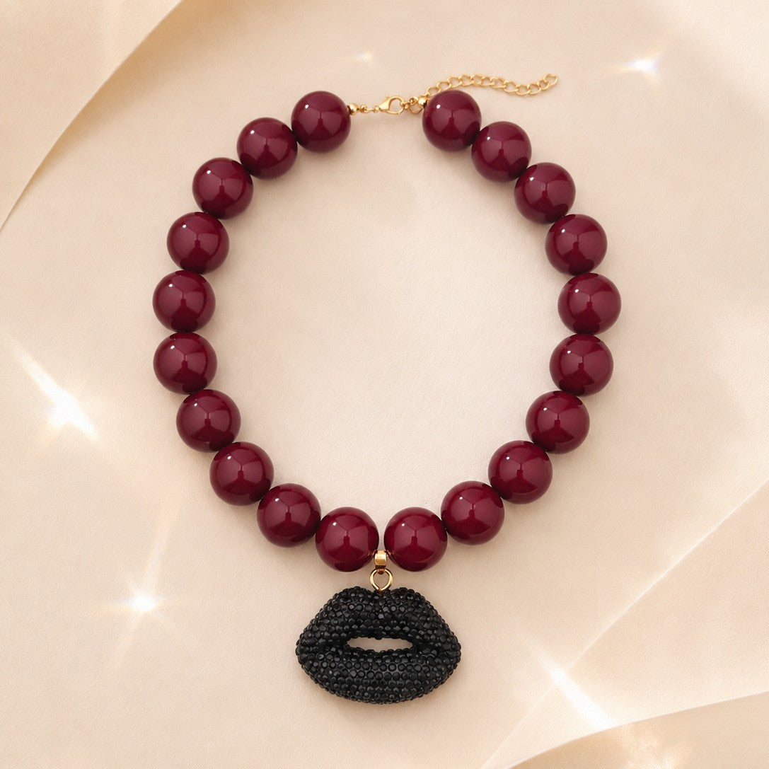 Vintage Inspired Acrylic Lip Pendant Necklace